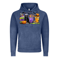 Vintage Denim Halloween Cat Coffee Cups Vintage Hoodie - texasbilliewilder