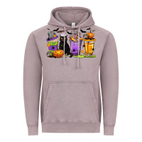 Halloween Cat Coffee Cups Vintage Hoodie | Teevron