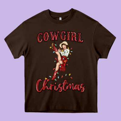 Cowgirl Christmas Heavy Core Tee Designed By Maliassmallbusiness