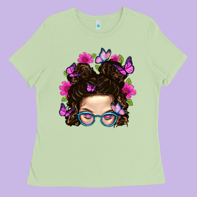 Messy Bun Mom With Butterfly Ladies Tee Designed By Bundleandbundleshop