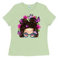 Matcha Messy Bun Mom With Butterfly Ladies Tee - BundleAndBundleShop