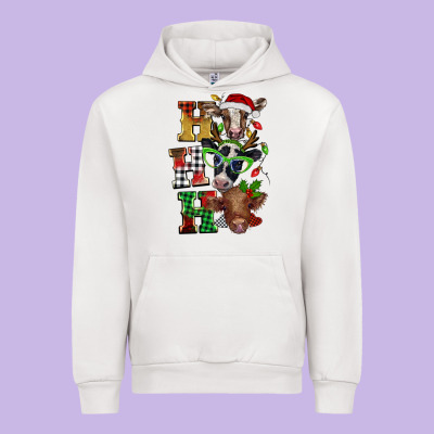 Christmas Ho Ho Ho Cow Urban Hoodie Designed By Barkaloodesign