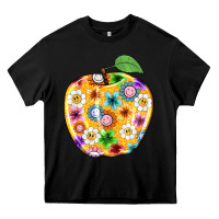 Black colorful flora apple teacher Heavy Core Tee - NancyCooperArtShop
