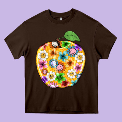 Colorful Flora Apple Teacher Heavy Core Tee Designed By Nancycooperartshop