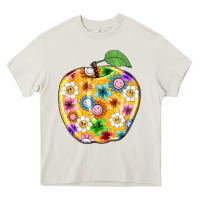 Cream colorful flora apple teacher Heavy Core Tee - NancyCooperArtShop