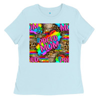 Baby Blue Pride LGBTQ+ Proud Mom With Leoapard Patterns Ladies Tee - BundleAndBundleShop