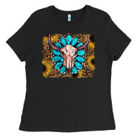 Black leopard sunflowers and gemstone skull Ladies Tee - RanaPortraitStore