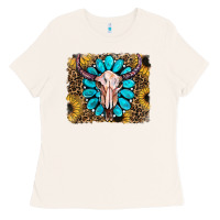 Bone leopard sunflowers and gemstone skull Ladies Tee - RanaPortraitStore