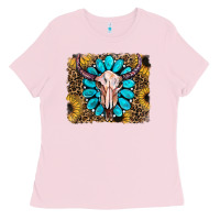 Bubblegum Pink leopard sunflowers and gemstone skull Ladies Tee - RanaPortraitStore
