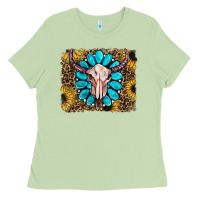 Matcha leopard sunflowers and gemstone skull Ladies Tee - RanaPortraitStore