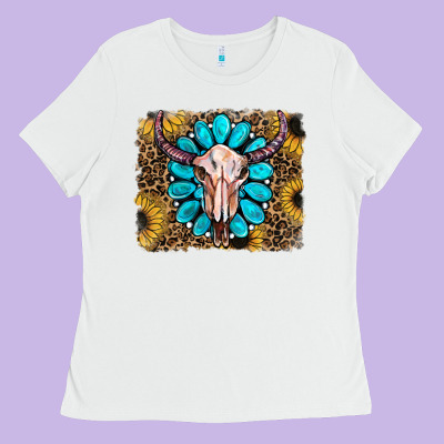 Leopard Sunflowers And Gemstone Skull Ladies Tee Designed By Ranaportraitstore