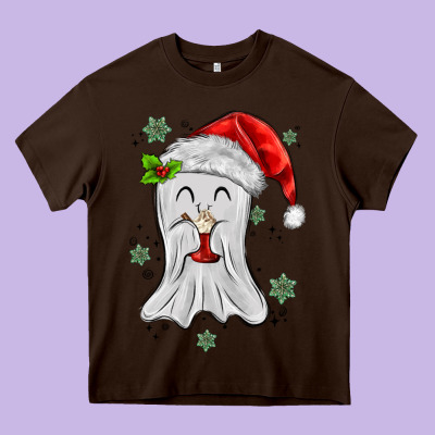Merry Christmas Ghost Heavy Core Tee Designed By Maliassmallbusiness