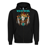 Black Wild Soul Bull Skull Zipper Hoodie - FaDigitalArtStudio