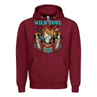 Burgundy Wild Soul Bull Skull Zipper Hoodie - FaDigitalArtStudio