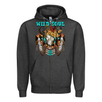 Charcoal Heather Wild Soul Bull Skull Zipper Hoodie - FaDigitalArtStudio