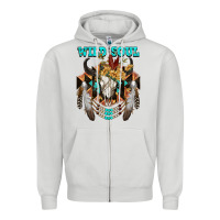 Dove Grey Wild Soul Bull Skull Zipper Hoodie - FaDigitalArtStudio