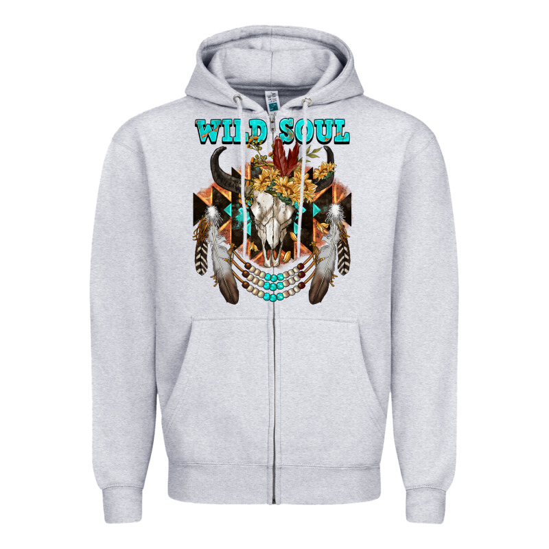 Wild Soul Bull Skull Zipper Hoodie by FaDigitalArtStudio | Teevron