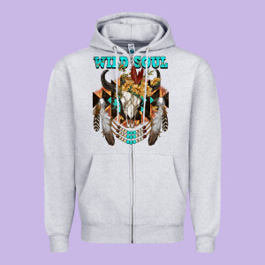 Wild Soul Bull Skull Zipper Hoodie Designed By Fadigitalartstudio