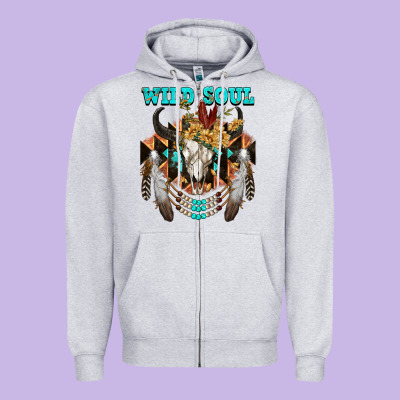 Wild Soul Bull Skull Zipper Hoodie Designed By Fadigitalartstudio