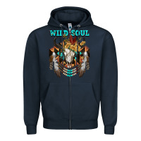 Navy Wild Soul Bull Skull Zipper Hoodie - FaDigitalArtStudio