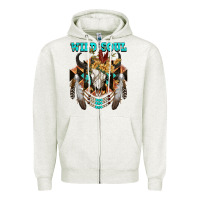 Oatmeal Heather Wild Soul Bull Skull Zipper Hoodie - FaDigitalArtStudio