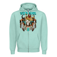 Seafoam Wild Soul Bull Skull Zipper Hoodie - FaDigitalArtStudio