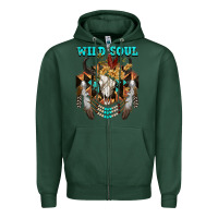 Sports Green Wild Soul Bull Skull Zipper Hoodie - FaDigitalArtStudio