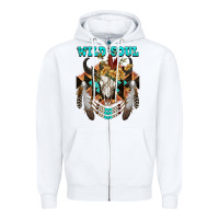 White Wild Soul Bull Skull Zipper Hoodie - FaDigitalArtStudio