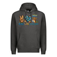 Charcoal Heather Peace Love Hannukah Premium Hoodie - BundleAndBundleShop