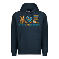 Navy Peace Love Hannukah Premium Hoodie - BundleAndBundleShop