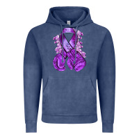 Vintage Denim purple ribbon with boxing gloves Vintage Hoodie - NancyCooperArtShop