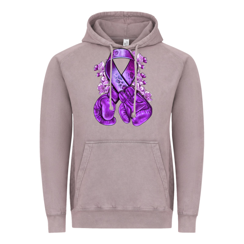 Purple Ribbon With Boxing Gloves Vintage Hoodie by NancyCooperArtShop | Teevron