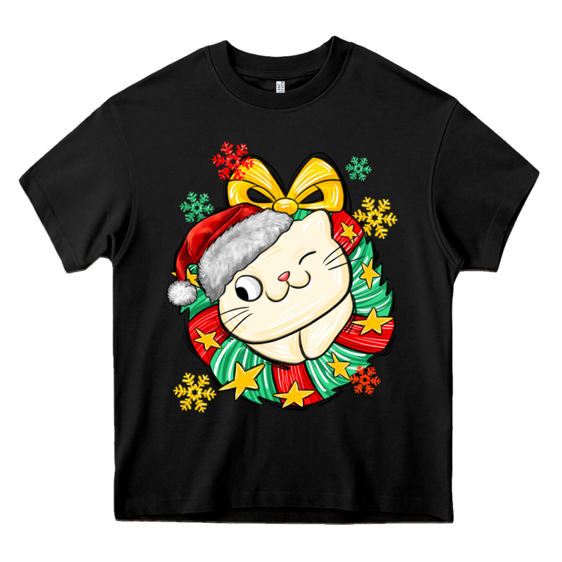Christmas Wreaths Cat Heavy Core Tee by MaliasSmallBusiness | Teevron