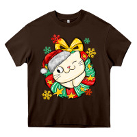 Chocolate Brown Christmas wreaths cat Heavy Core Tee - MaliasSmallBusiness
