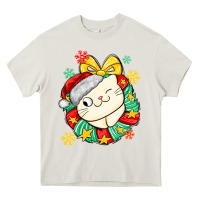 Cream Christmas wreaths cat Heavy Core Tee - MaliasSmallBusiness