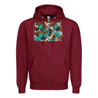 Burgundy Cowhide Turquoise Glitter Zipper Hoodie - FaDigitalArtStudio