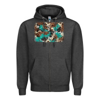 Charcoal Heather Cowhide Turquoise Glitter Zipper Hoodie - FaDigitalArtStudio