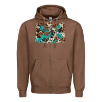 Chestnut Cowhide Turquoise Glitter Zipper Hoodie - FaDigitalArtStudio