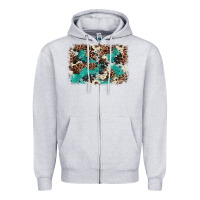 Heather Grey Cowhide Turquoise Glitter Zipper Hoodie - FaDigitalArtStudio