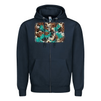 Navy Cowhide Turquoise Glitter Zipper Hoodie - FaDigitalArtStudio