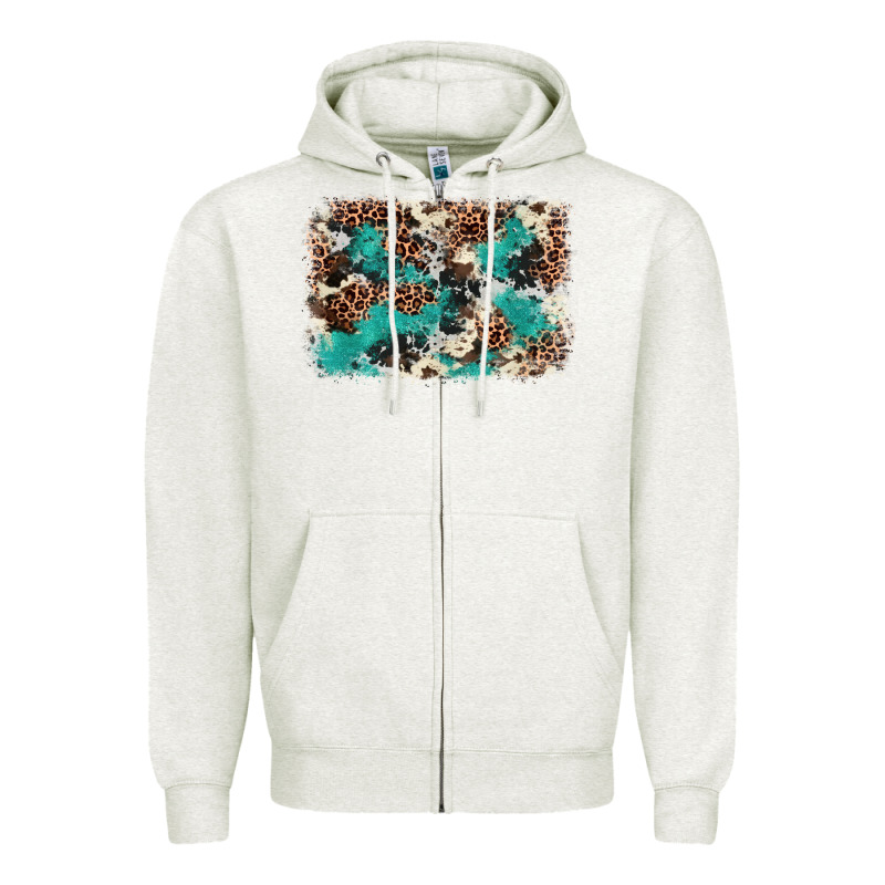 Cowhide Turquoise Glitter Zipper Hoodie by FaDigitalArtStudio | Teevron