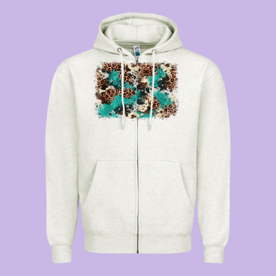 Cowhide Turquoise Glitter Zipper Hoodie Designed By Fadigitalartstudio