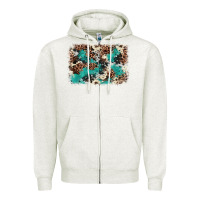 Oatmeal Heather Cowhide Turquoise Glitter Zipper Hoodie - FaDigitalArtStudio