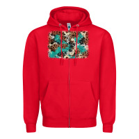 Red Cowhide Turquoise Glitter Zipper Hoodie - FaDigitalArtStudio