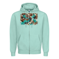 Seafoam Cowhide Turquoise Glitter Zipper Hoodie - FaDigitalArtStudio