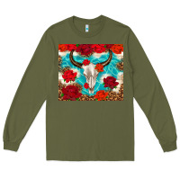 Army Green bull skull rose Long Sleeve Tee - TumblerDesignByShophia