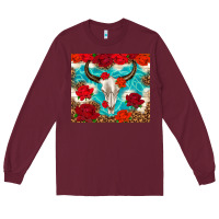 Burgundy bull skull rose Long Sleeve Tee - TumblerDesignByShophia