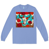Colony Blue bull skull rose Long Sleeve Tee - TumblerDesignByShophia