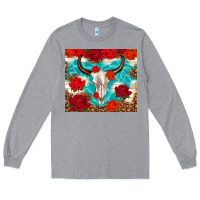 Heather Grey bull skull rose Long Sleeve Tee - TumblerDesignByShophia