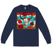 Navy bull skull rose Long Sleeve Tee - TumblerDesignByShophia